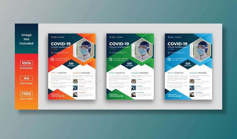 Covid 19虚拟会议宣传单,DM传单eps,ai矢量模版下载