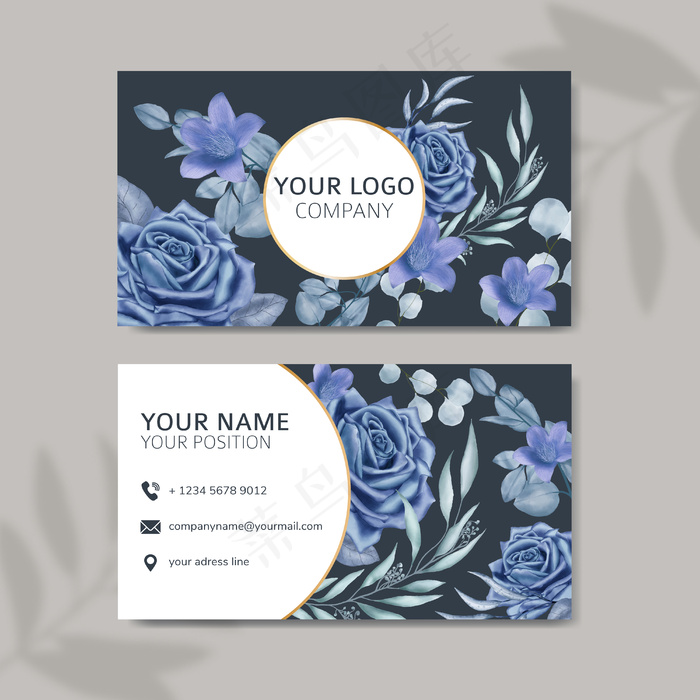 水彩花卉背景优雅名片