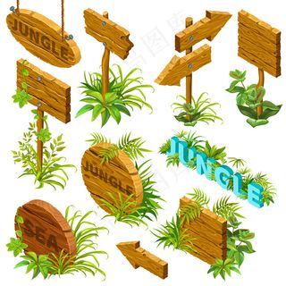 等轴测的带叶子的木制招牌。