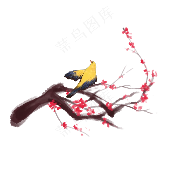 画眉鸟梅花水墨手绘(2000X2000(DPI:300))psd模版下载