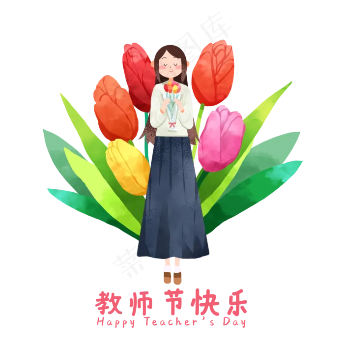 教师节鲜花和老师(2000X2000(DPI:300))psd模版下载
