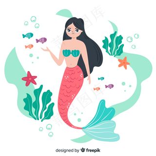 手绘美人鱼肖像