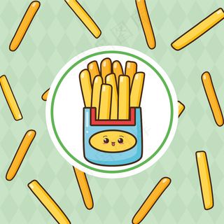 Kawaii快餐可爱的炸薯条插图