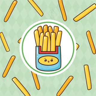Kawaii快餐可爱的炸薯条插图