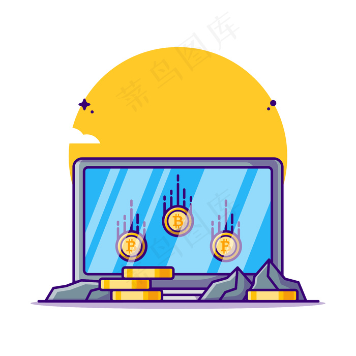 利用笔记本电脑卡通插图挖掘比特币