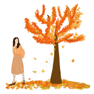 秋日女孩唯美枫叶PSD