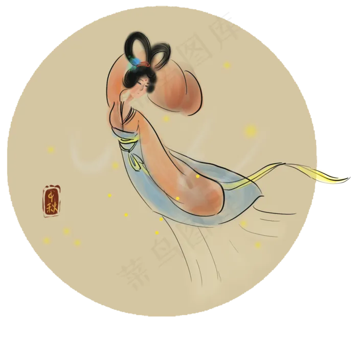 中秋节水墨嫦娥(2000X2000(DPI:300))psd模版下载
