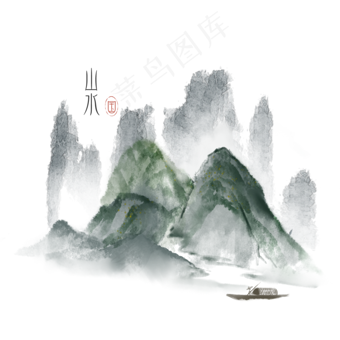 古风山水青山素材(2000X2000(DPI:300))psd模版下载