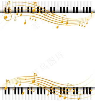 带钢琴键盘和音符的边框模板
