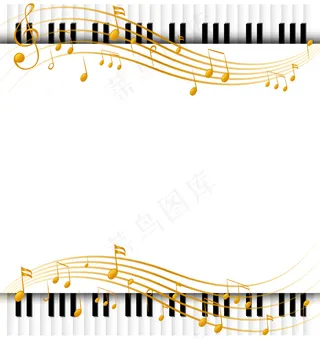 带钢琴键盘和音符的边框模板