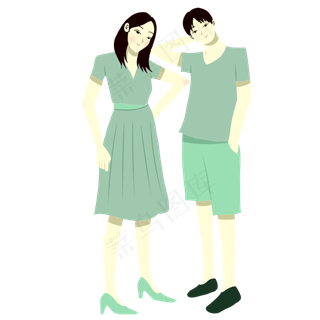 手绘矢量情人节七夕节情侣