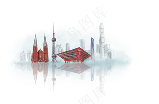 手绘上海地标建筑