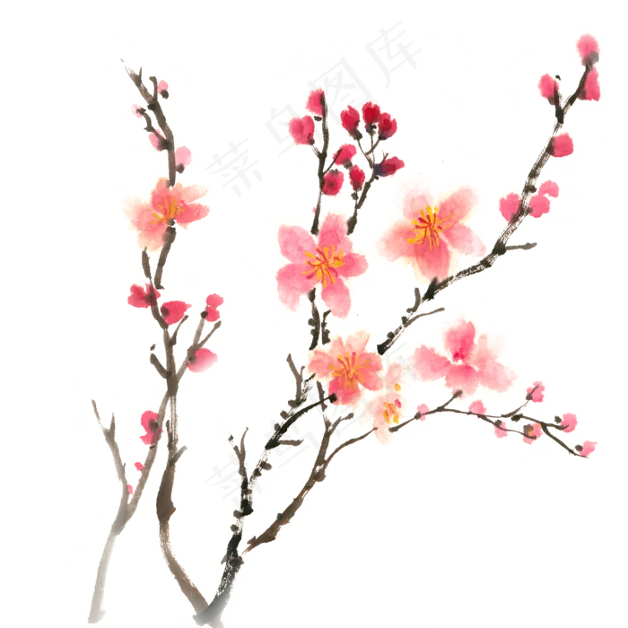 梅花盛开水墨画PNG免抠素材(4724X4724(DPI:300))psd模版下载