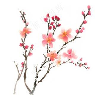 梅花盛开水墨画PNG免抠素材