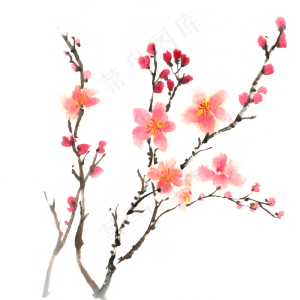 梅花盛开水墨画PNG免抠素材