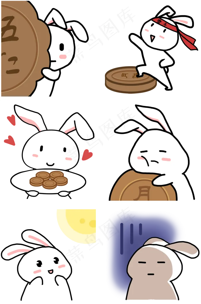 卡通兔子过中秋表情包合集(2000X3020(DPI:300))psd模版下载