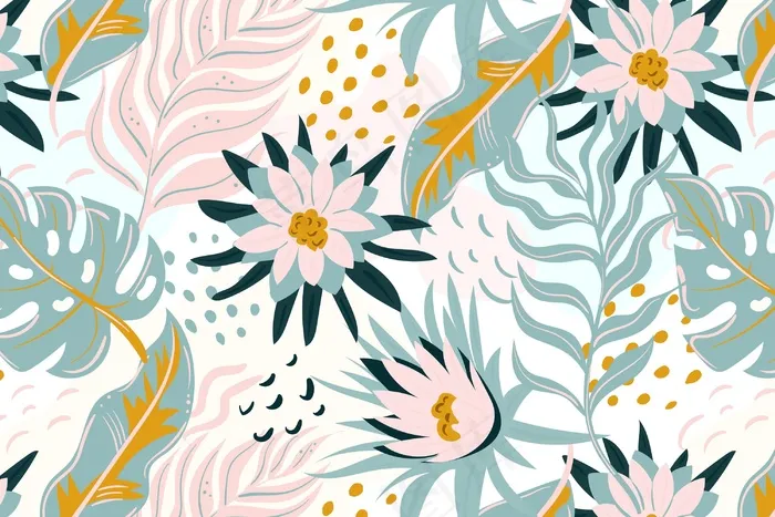 彩绘异域花卉图案eps,ai矢量模版下载