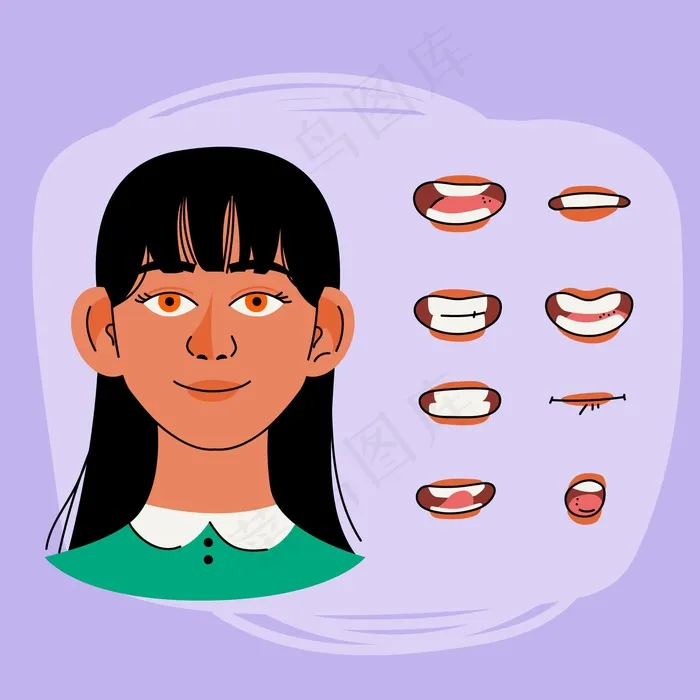 卡通人物嘴动画帧eps,ai矢量模版下载