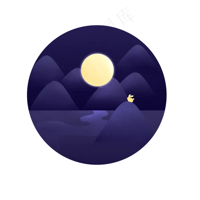 中秋玉兔海上望月PNG(2000X2000(DPI:300))psd模版下载