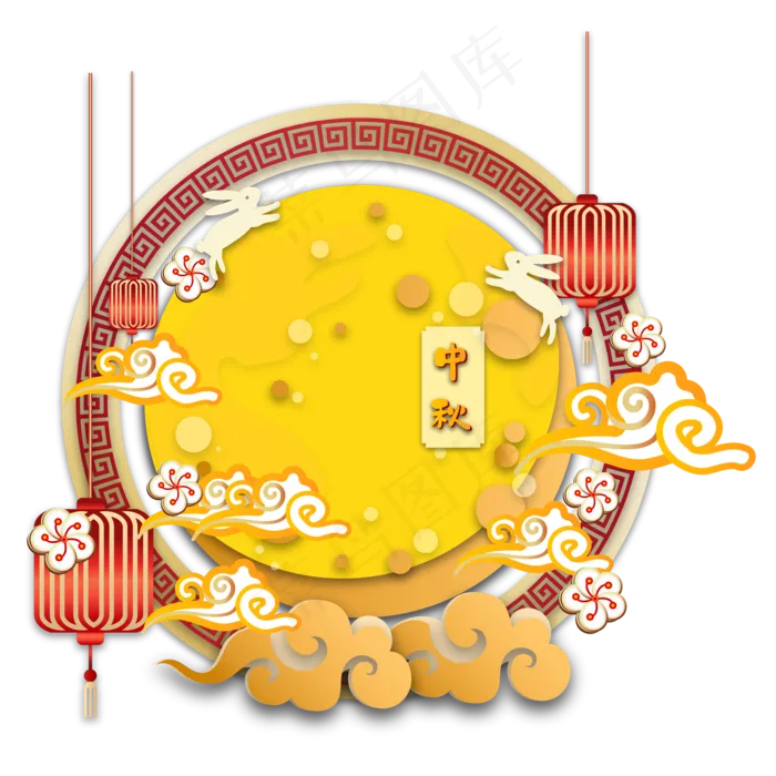 中秋祥云月亮剪纸装饰(2000*2000px 300 dpi )ai矢量模版下载