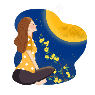 中秋节女孩赏月桂花psd素材