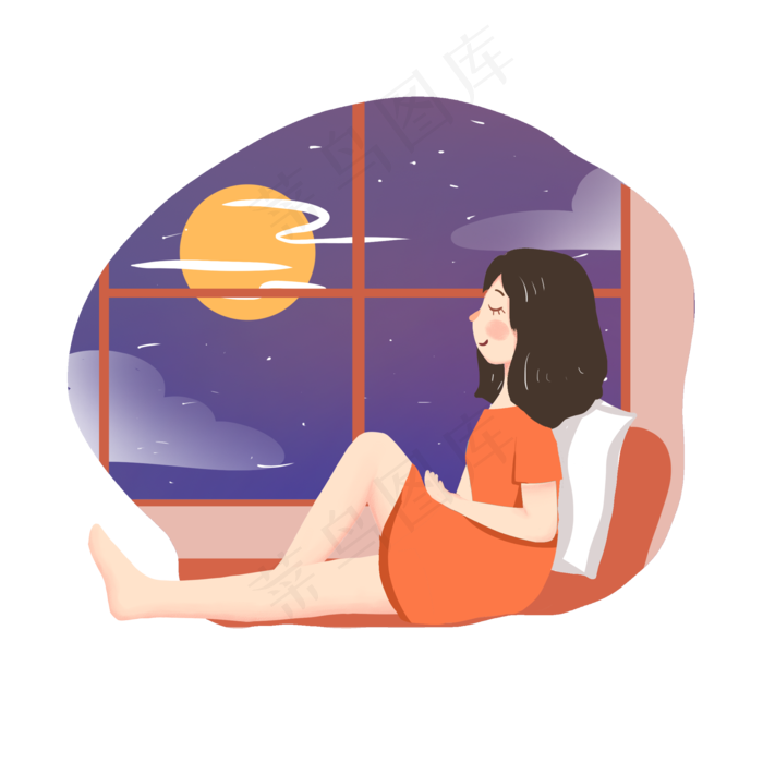 中秋节女孩赏月思念PNG