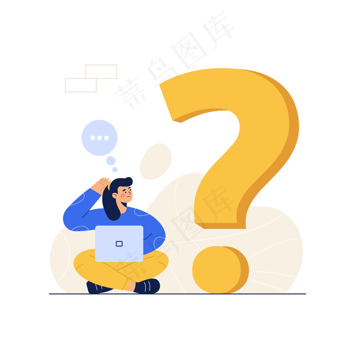 体贴的女人拿着笔记本电脑看着大大的问号