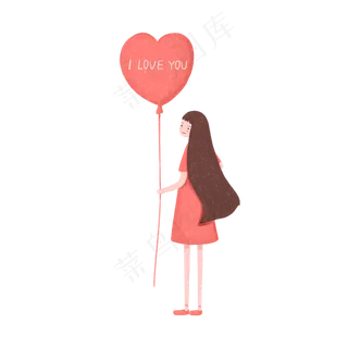 七夕节女孩拿爱心气球免抠素材