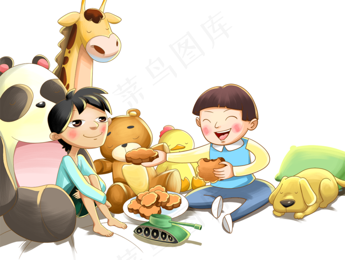 卡通中秋吃月饼主题卡通插画