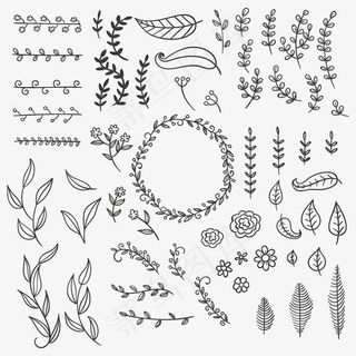 手绘黑白花草边框