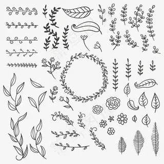 手绘黑白花草边框