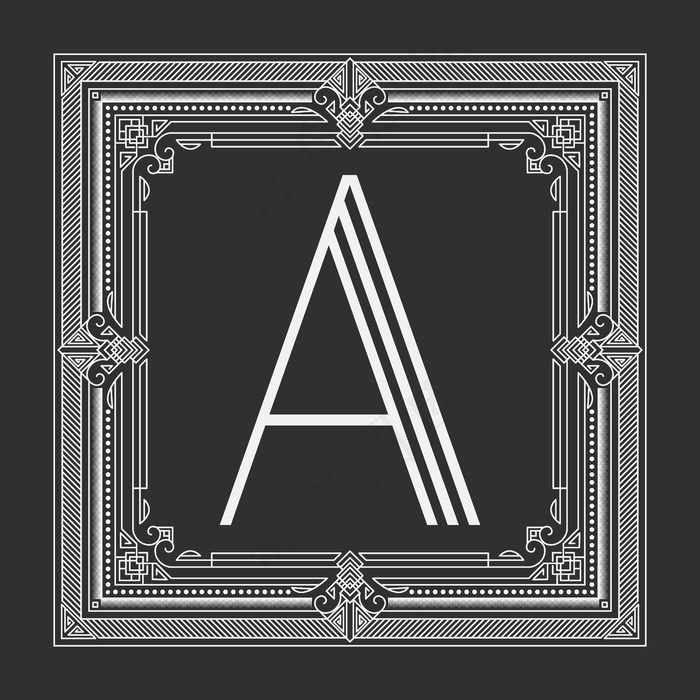 深灰色背景上的花卉和几何花押字框