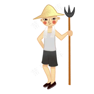 手绘矢量卡通立秋秋季戴草帽的农