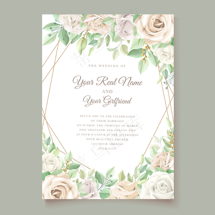 软绿色花卉婚礼请柬套装