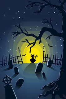 夜晚墓地里的黑猫