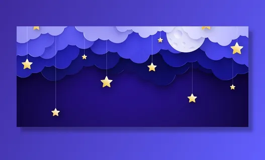 矢量插图。卡通儿童背景，云和星星在弦上。