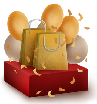 金色购物袋和气球