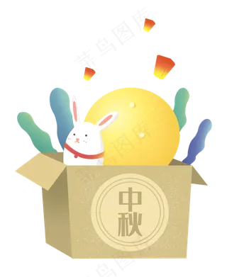 中秋节节日中秋佳节圆月植物兔子