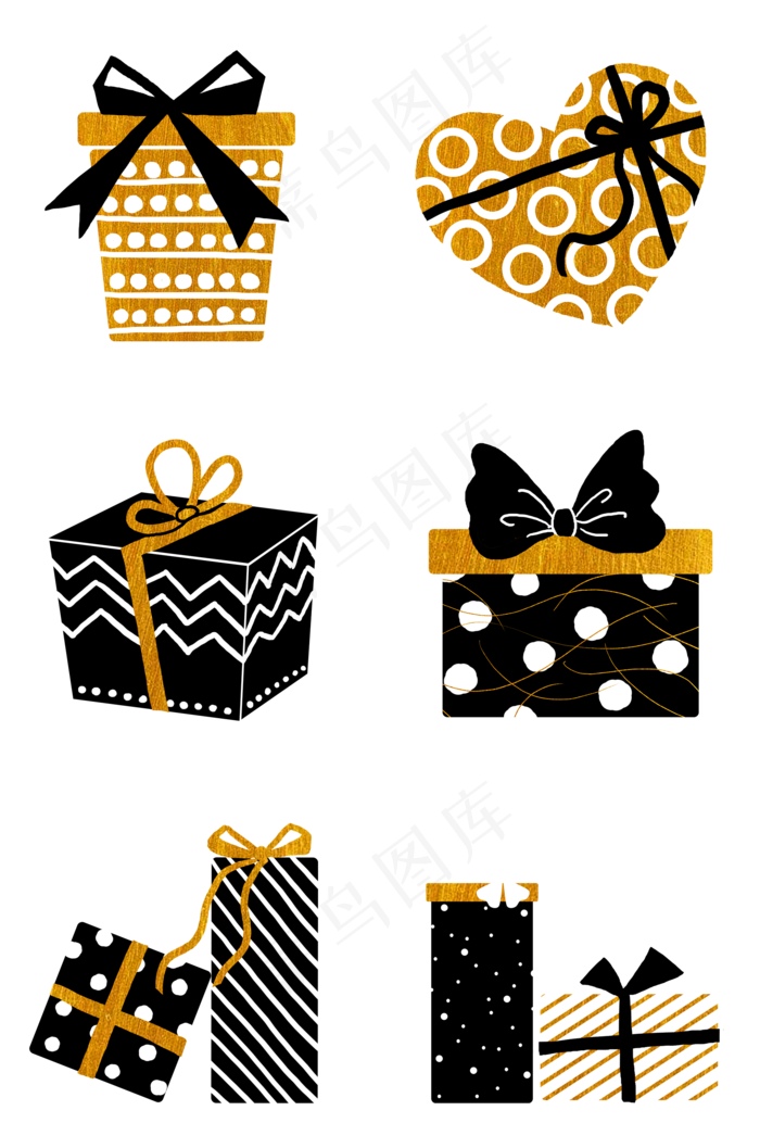 金色简约扁平风礼盒组图PNG免