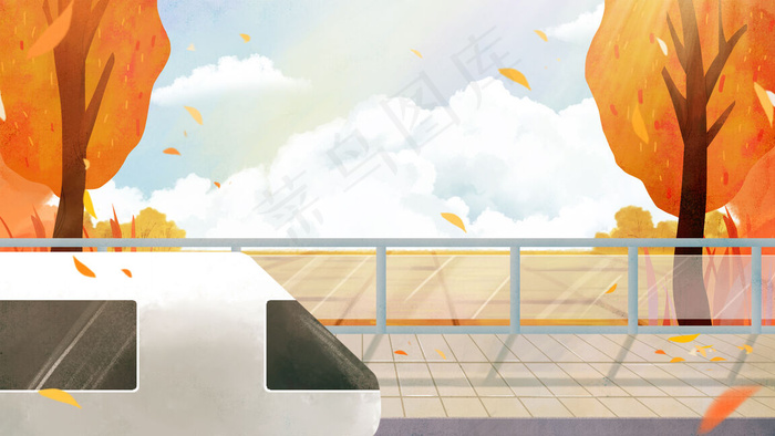 秋季出游风景插画