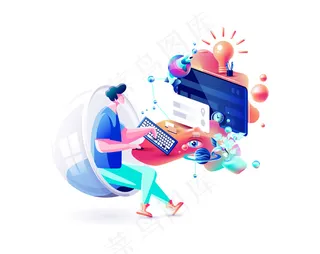 Xtreme彩色插画男子游戏经理远程工作互联网营销设计师自由职业者坐在计算机网络电源流体远程工作网页设计业务