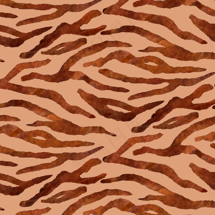 棕色皮肤动物印花水彩画无缝图案