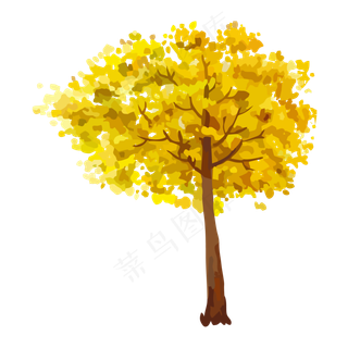 油画黄叶的树