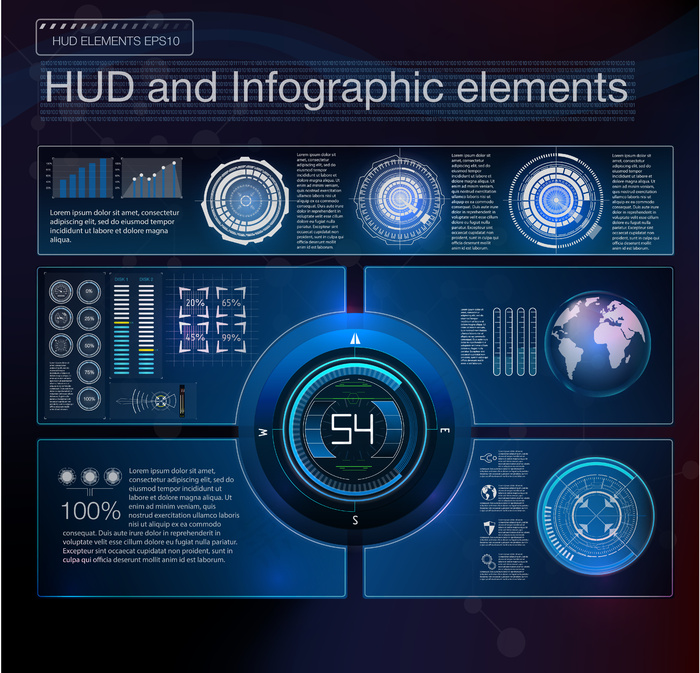 抽象hud接口元素。虚拟背景。插图eps,ai矢量模版下载