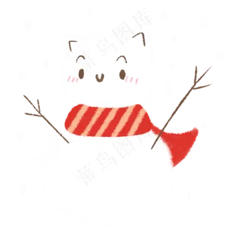 可爱手绘冬天戴围巾的可爱猫咪雪