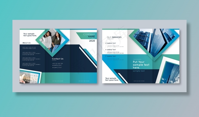 带照片的抽象三折页小册子模板