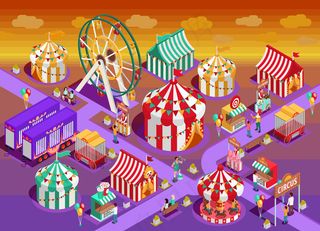 游乐场马戏团景点等角图