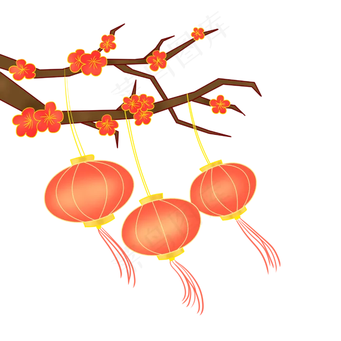 树枝上的新年灯笼(3000X3000(DPI:299))psd模版下载