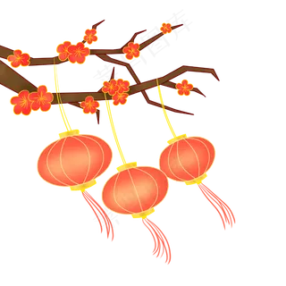 树枝上的新年灯笼