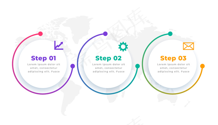 三步式现代圆形信息图形模板设计eps,ai矢量模版下载